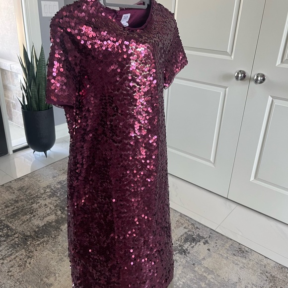 Sequined gap kids, XXL plum coloured holiday dress T-shirt style - Picture 11 of 17